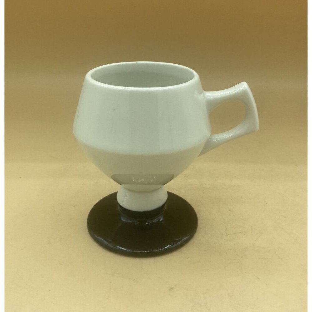Vintage Hall China Pedestal White Mug Restaurant Ware Black Footed - Picture 2 of 12